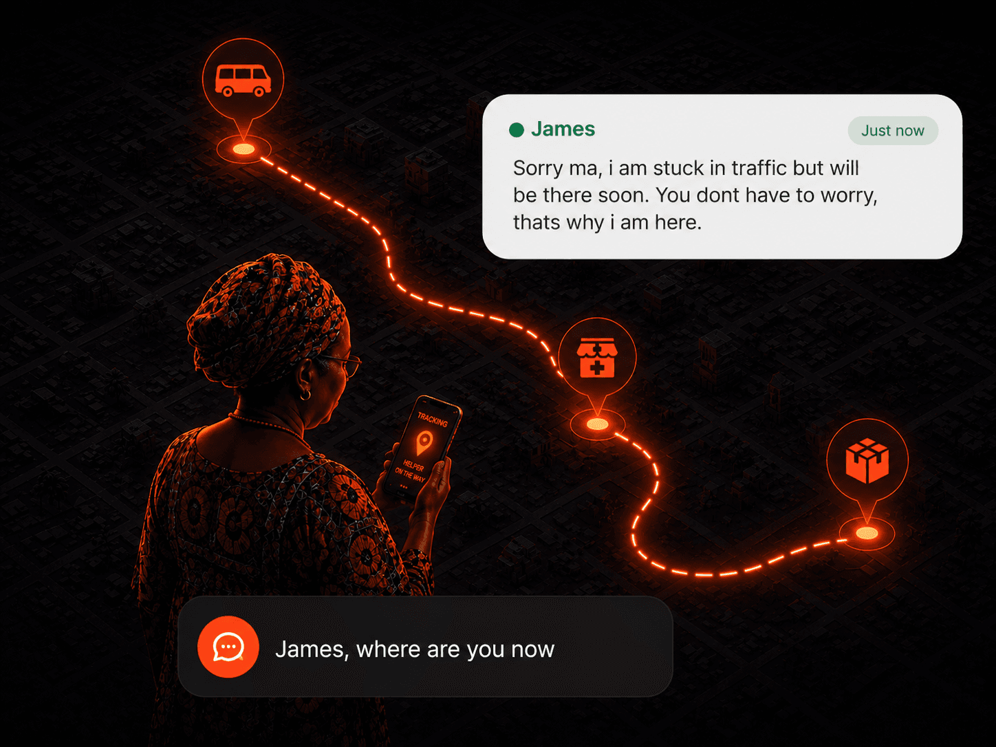 Aure delivery tracking — live updates, en route, arrived, delivered, confirm and release money