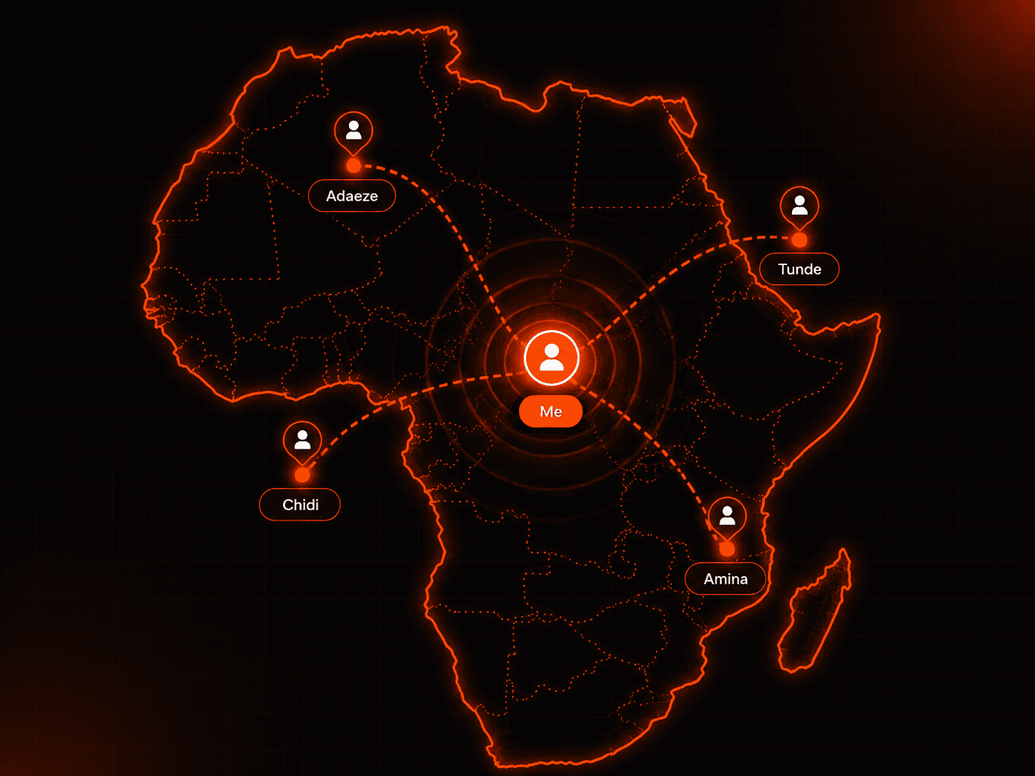 Aure proximity map — verified Helpers nearby across Africa
